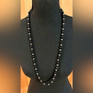Alaska Black Diamond Beaded Hematite Popover 32” Necklace NWT Shiny Goth Punk